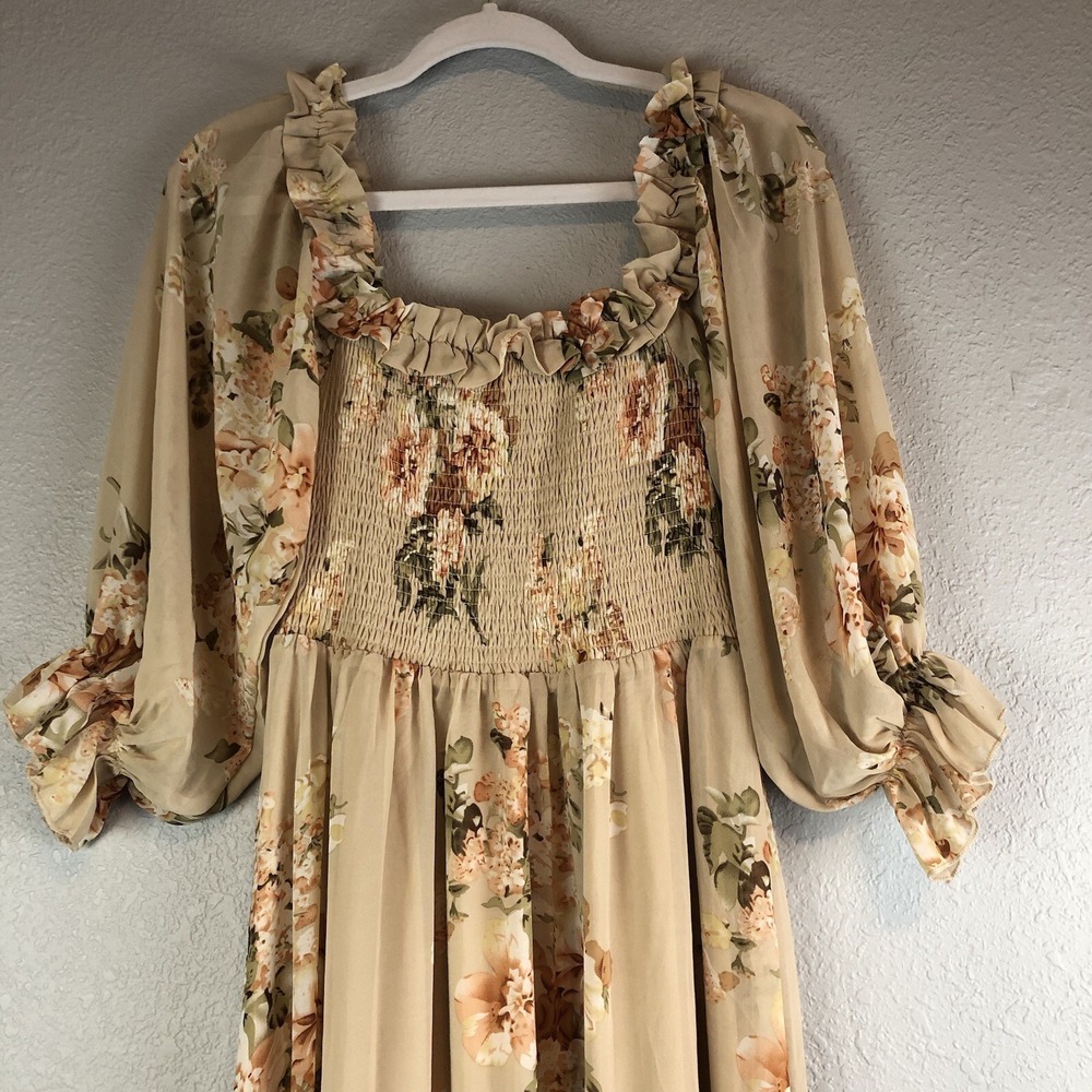 Aakaa Womens Babydoll Maxi Dress‎ Small Floral Smocked Boho Cottagecore Elegant - Picture 11 of 12